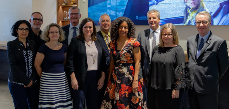 Back (from left to right): Mr. Mike McGee, Mr. Pierre Gabriel Côté, Mr. Mario Bouchard and Mr. Paul Buron. Front (from left to right): Ms. Zoubida Abdelkader, Ms. Mel Sullivan, Ms. Chloë Grysole, Ms. Dominique Anglade, Ms. Lucy Killick and Mr. John Coleman.
