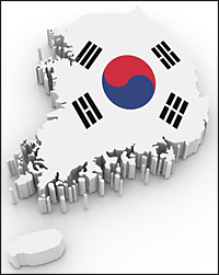 Illustration de la carte et du drapeau de la Corée du Sud