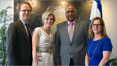 From left to right: Jean-Philippe Linteau, Consul at the Consulate General of Canada in New York, Sophie Plante, Director of Business Development at  Investissement Québec, Rudy Ramcharitar, Executive Vice-President, Global Infrastructure Operations for ORION, Louise Thiboutot, Director of Business Development at  Montréal International. 