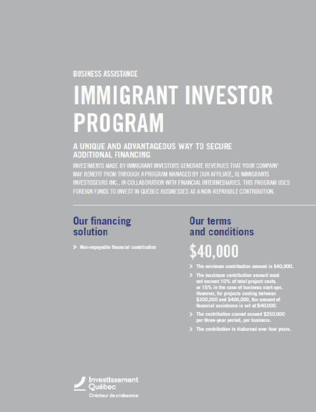 Cover of the PDF document Immigrant Investor Program