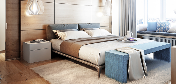 Photo concept : chambre à coucher avec strucutre de lit en métal de style contemporain