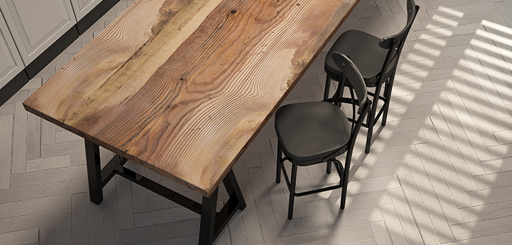 Photo concept : table de cuisine dont la surface est en bois