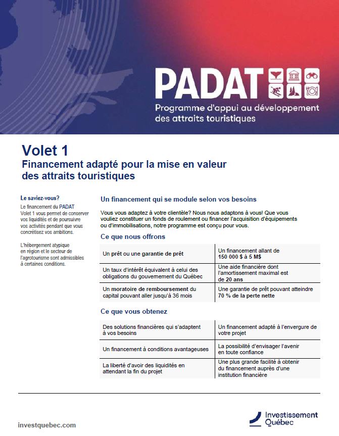 Couverture du document PADAT - Volet 1: Appui au développement des attraits touristiques