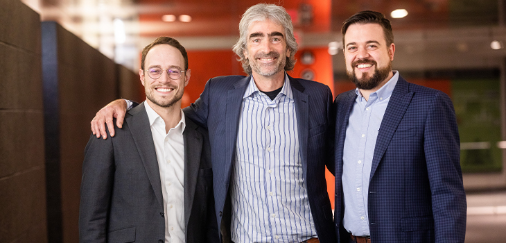 From left to right on the photo: Nicolas Lauzon, Senior account manager, Venture capital, Investissement Québec; Tom Rand, Managing Partner and cofounder, ArcTern Ventures and Benoît M Leroux, Senior Director, Venture capital, Investissement Québec