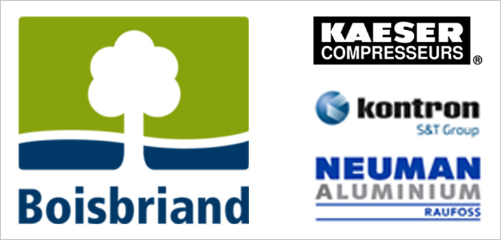 Image incluant les logos de la ville de Boisbriand et des entreprises Kaeser Compresseurs, Kontron et Raufoss