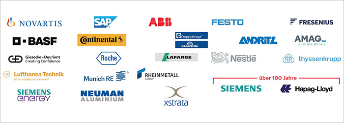 Logos of large German subsidiaries established in Quebec