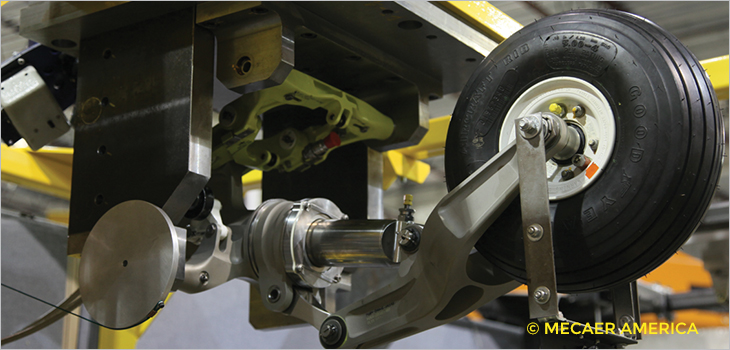 Photo of a landing gear designed and manufactured by Mecaer America
