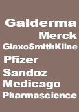 Alt: An image reading “Galderma, Valeant, Merck, GlaxoSmithKline, Pfizer, Sandoz, Medicago and Pharmascience”