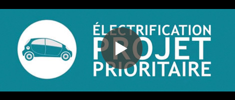 Illustration : icône voiture électrique et le texte suivant : Électrification, projet prioritaire