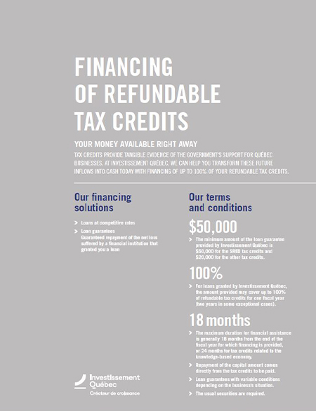 Cover of the Financing of Refundable Tax Credits document