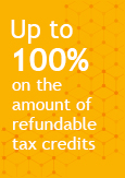 Illustration indicating that financing can cover up to 100% of refundable tax credits