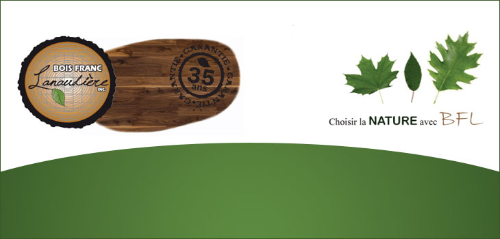 Logo de Bois Franc Lanaudière et texte indiquant  « Choisir la nature avec BFL »