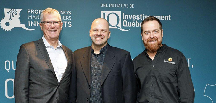 Pierre Gabriel Côté, pdg d’Investissement Québec, Steve Castonguay et René Bilodeau de Boîte à Malt
