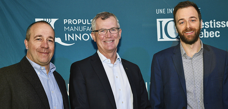 Sylvain Cossette, directeur général de Groupe Bellemarre, Pierre Gabriel Côté, président-directeur général d’Investissement Québec,et Martin Bérard, directeur des Finances de Groupe Bellemarre.