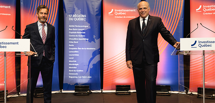 À gauche : Guy LeBlanc, PDG, Investissement Québec, à droite : Pierre Fitzgibbon
Ministre de l'Économie et de l'Innovation