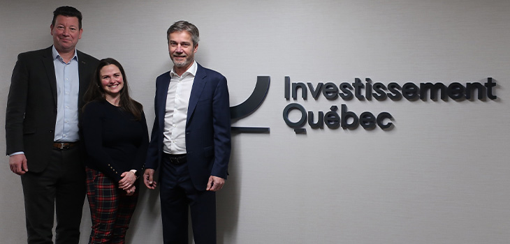 De gauche à droite : Hubert Bolduc, président d’Investissement Québec International, et président de la campagne Centraide 2022 chez IQ, Maud Doualan, directrice principale, Campagne annuelle de Centraide du Grand Montréal et Guy LeBlanc, président-directeur général d’Inves¬tissement Québec.