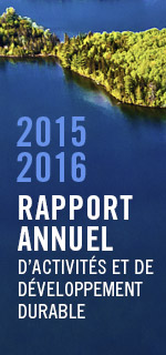 Photo d'employés d'Investissement Québec et texte indiquant Rapport annuel d'activités et de développement durable 2015-2016