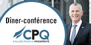 Photo de monsieur Côté et texte indiquant « Dîner-conférence CPQ: s'allier pour la prospérité »