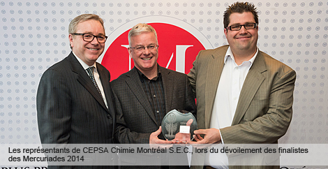 Photo des représentants de CEPSA Chimie Montréal S.E.C., lors du dévoilement des finalistes des Mercuriades 2014
