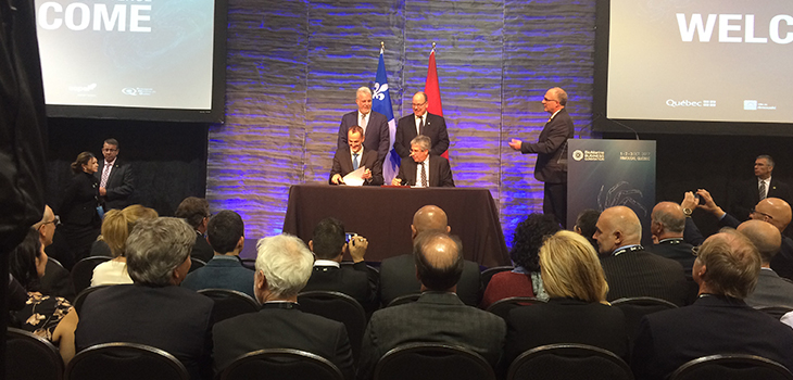 Le premier ministre du Québec Philippe Couillard et S.A.S. le prince Albert II de Monaco à la conférence BioMarine Rimouski 2017