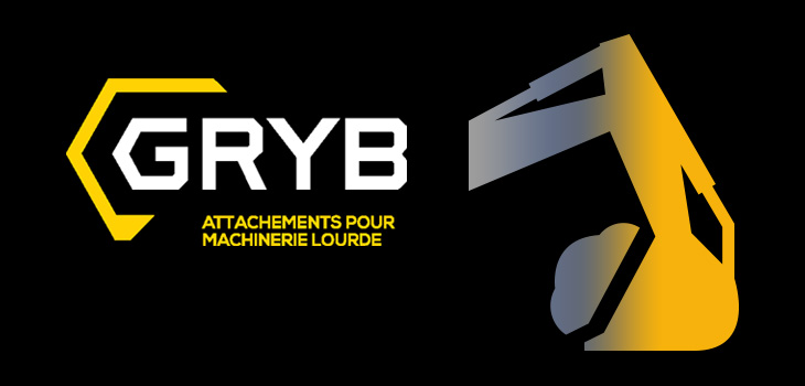 Illustration : logo de l'entreprise GRYB et d'une image vectoriel d'un bras de pelle mécanique