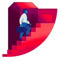 Un homme d'affaires monte un escalier