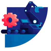 Un rouage sur le chaîne de production qui comporte un bras robotisé