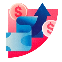 Un dollar en papier, des sous et une flèche de croissance