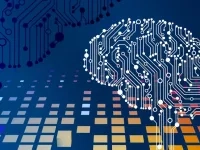 Un cerveau stylisé composé de circuits électroniques blancs sur un fond bleu, évoquant l’intelligence artificielle et les technologies numériques.
