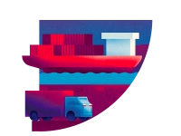 un camion de livraison, des conteneurs sur un bateau dans un port