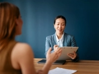 Deux femmes discutant dans un contexte d'affaires