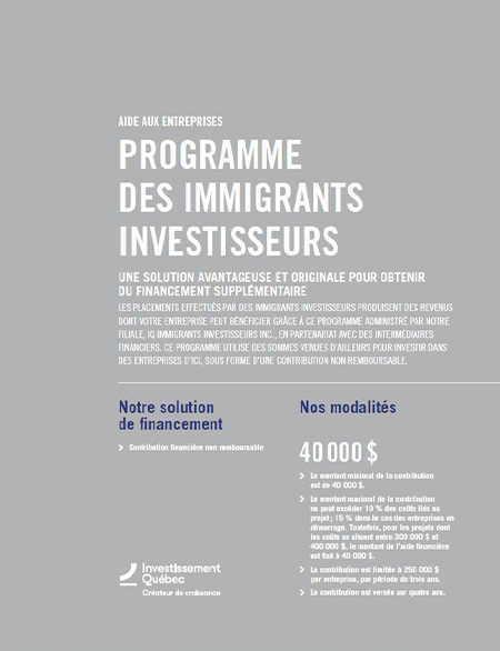 Illustration de la couverture de la publication Programme des Immigrants investisseurs 